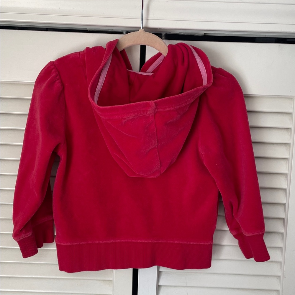 GAP Kids Sz 4 Pink Heart Red velour Hoodie full zipper pockets Valentines Day - Picture 4 of 6